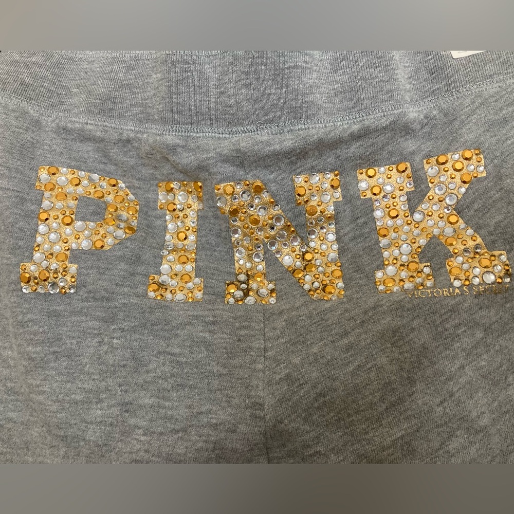 NWT RARE! Victoria’s Secret PINK Bling peace gray sweatpants joggers Large L Y2K - Picture 3 of 8